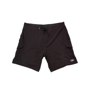 AFTCO Men's Board Shorts Fishing Cargo Size 44 Black Pinstripe Quick Dry Pockets